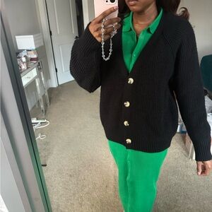 Black Button Cardigan with Tortoise Buttons